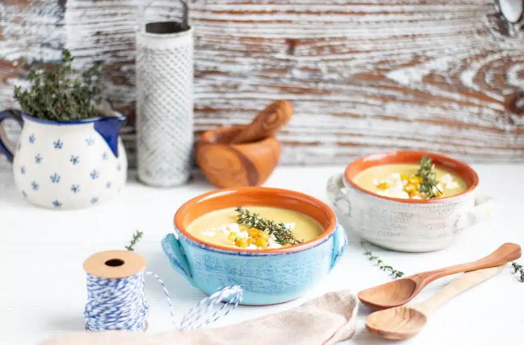 Thyme hummus soup with feta crumbles