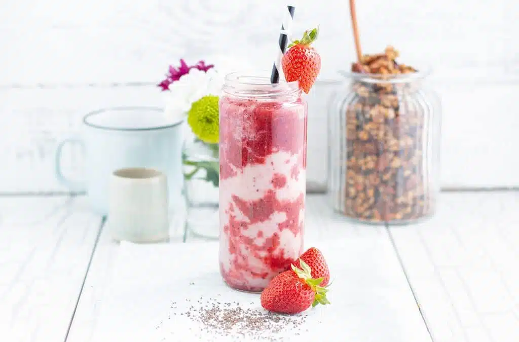 Vegan strawberry-shake with chia seeds